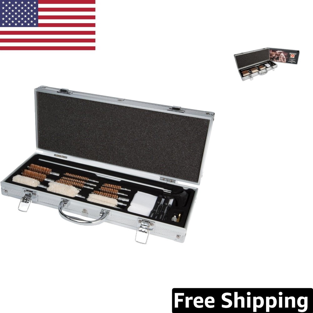 Portable Firearm Cleaning Kit with Aluminum Case & Multiple Attachments