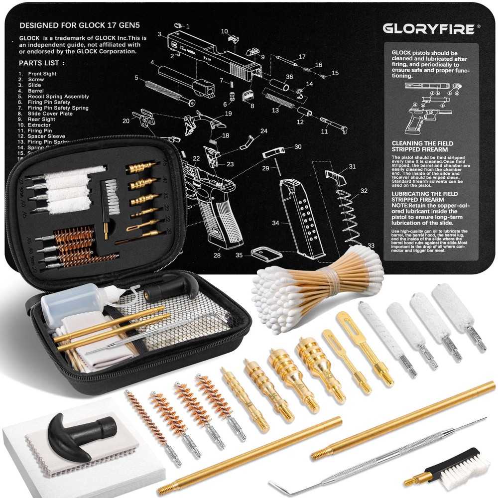 GLORYFIRE Gun Cleaning Kit Fits .22 .357/9mm .38 .40 One Size, Tactical Onyx