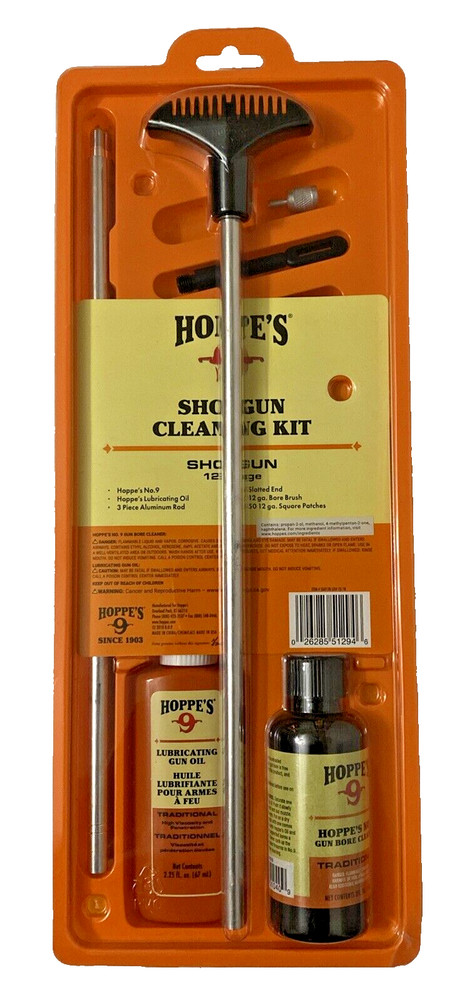Hoppes 9 12 ga Shotgun Cleaning Kit Gun Cleaner, Lube Brush Jag Bore Patches