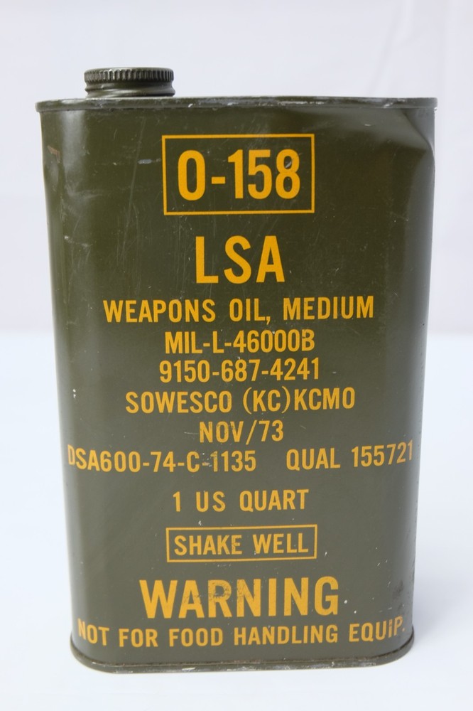 LSA – 1 Quart Small Arms Gun Oil Semi-Fluid, US Army 0-158 1973 Vtg New/Full NOS