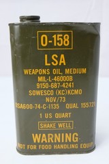 LSA – 1 Quart Small Arms Gun Oil Semi-Fluid, US Army 0-158 1973 Vtg New/Full NOS