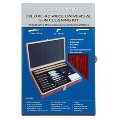 Gunmaster 42 Piece Deluxe Universal Cleaning Kit in Wood Case Cleans Rifles