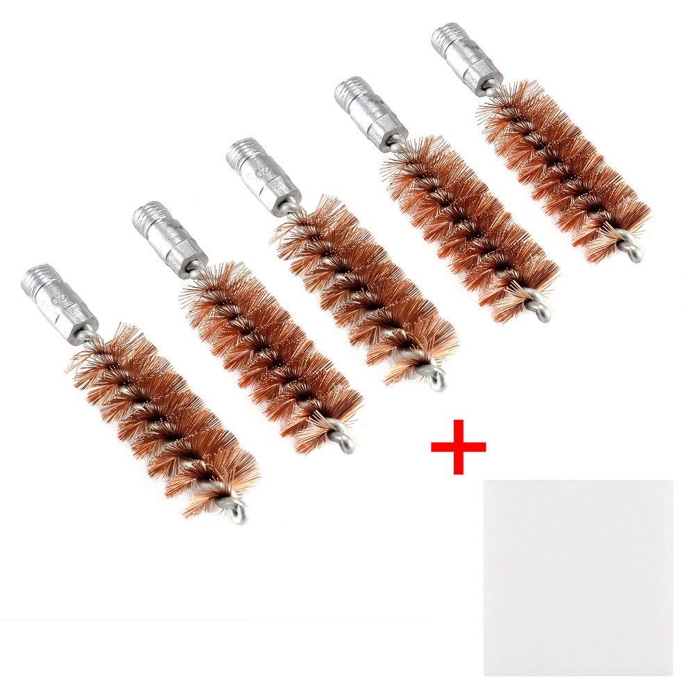 5 X Bronze Bristle Bore Cleaning Brush .20 Gauge 5/16-27 Thread with 50 Patches