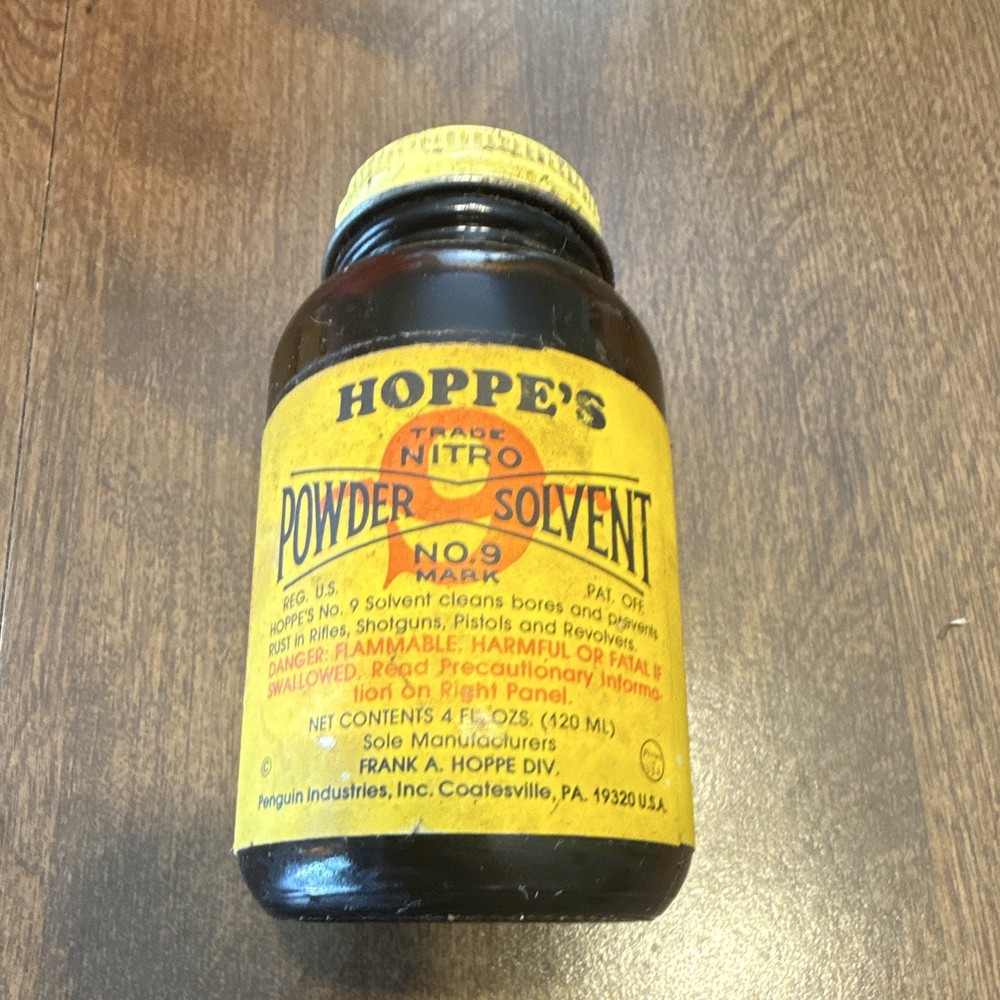Hoppe’s No. 9 Nitro Powder Cleaning Solvent 4 fl oz Glass Bottle Yellow Cap