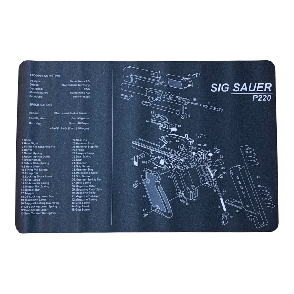 Gun Cleaning Mat Sig Sauer P220 Breakdown Schematics Parts Diagram Mouse Pad