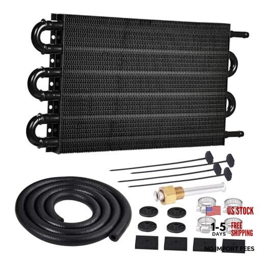 5/16″ Transmission Oil Cooler Tube and Fin Cooler Kit Universal 6 Pass Black