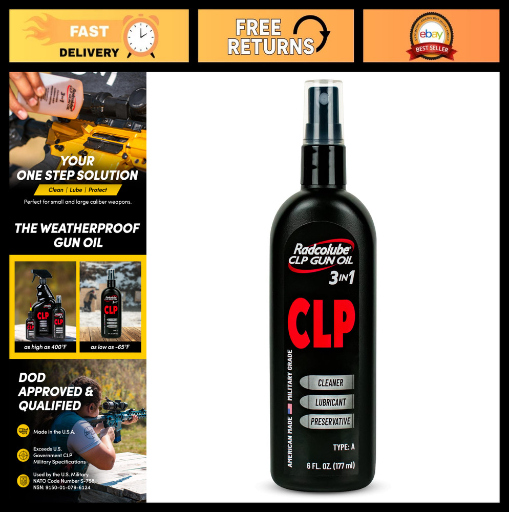 3-in-1 Gun Oil Cleaner & Lubricant, Military-Grade CLP for Firearms, 6 oz Spray