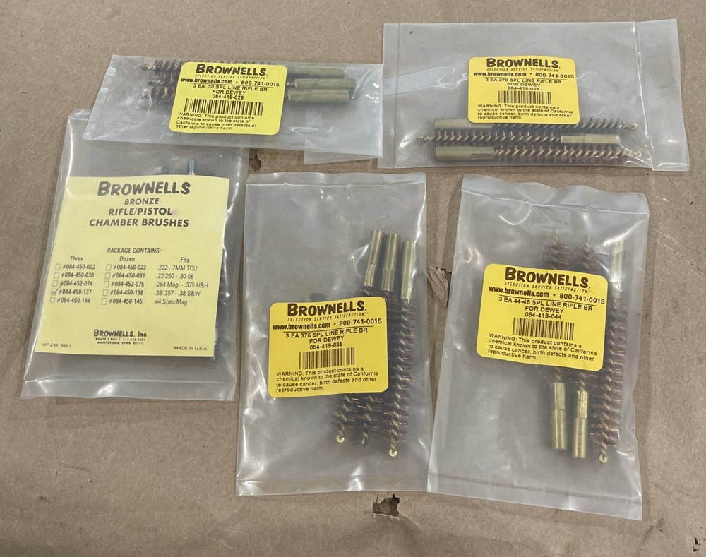 NEW Brownell’s Bronze Bore Brushes LOT of FIVE PACK ASSORTED CALIBER