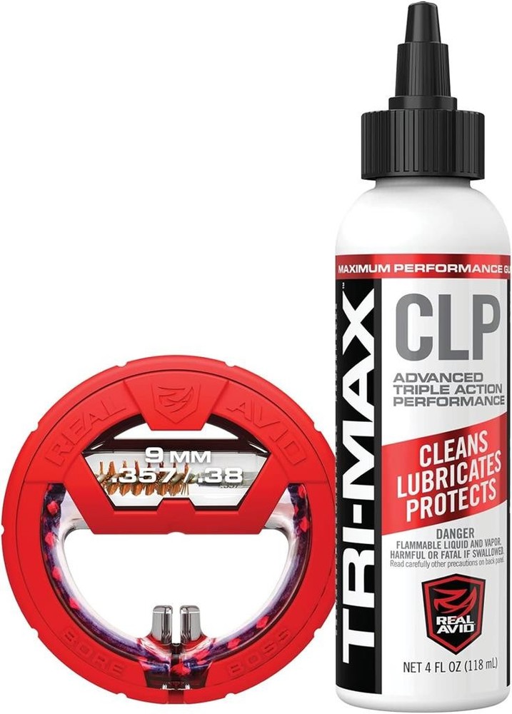 Real Avid Gun Cleaning Snake for 9mm 357 38 Caliber and 4oz CLP Squeeze Bottle