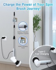 Electric Spin Scrubber Cordless Bathroom Shower Scrubber Adjustable Handle 8 Bru