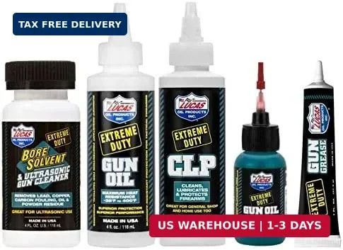 Lucas Extreme Duty 4oz Bore Solvent, Gun Oil, CLP & 1oz Needle Oiler, Grease Tub
