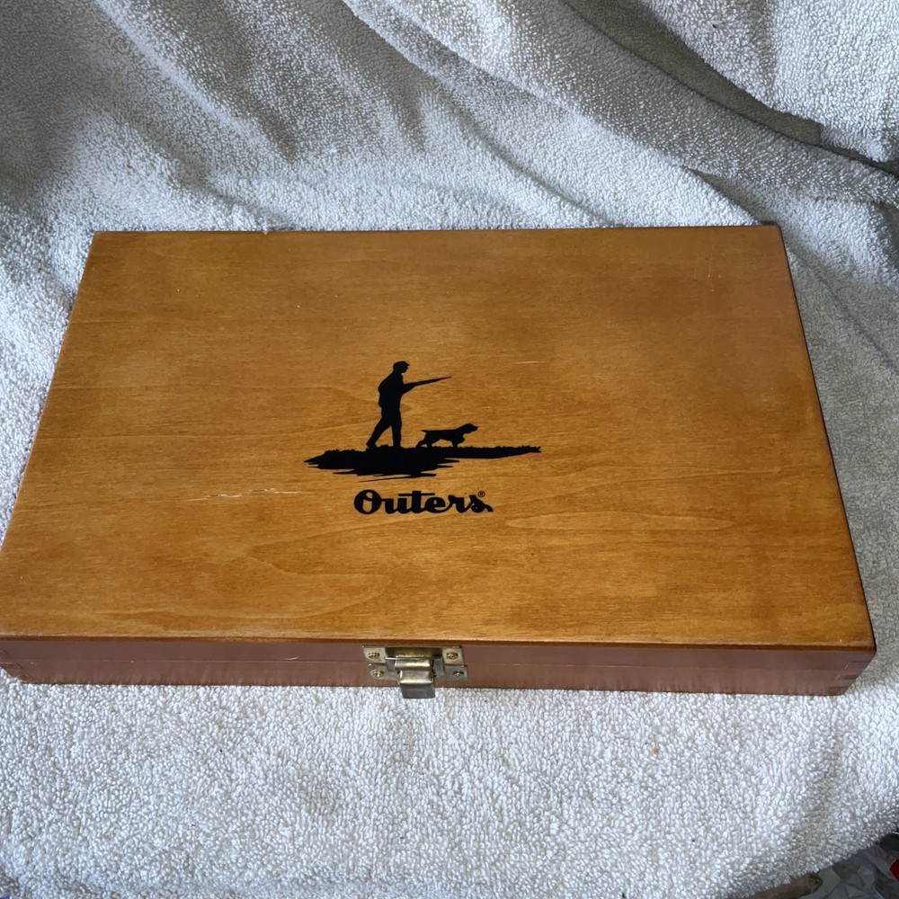 Vintage Outers Gun Cleaning Kit W/ Wood Box Hunting Gun Shooting Cooper Brushes