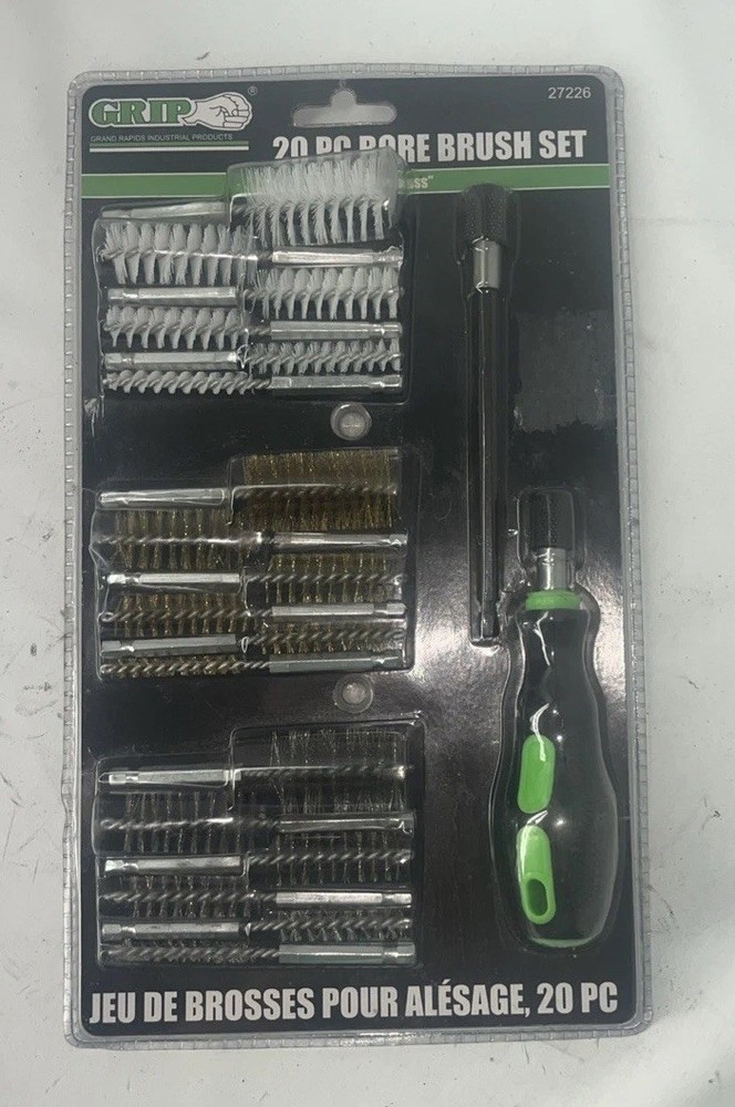 Grip Bore Brush Set, 20-Pc., 1/4in.–1in. Dia., Nylon/Stainless/Brass, Drill