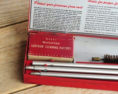 Vintage INCOMPLETE Wards Western Field Gun Shotgun Cleaning Kit in Red Metal Box