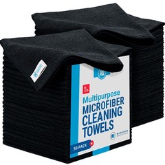 Microfiber Wholesale 16×16 All Purpose Towels 50 Pack Black Reusable Wash Cloths