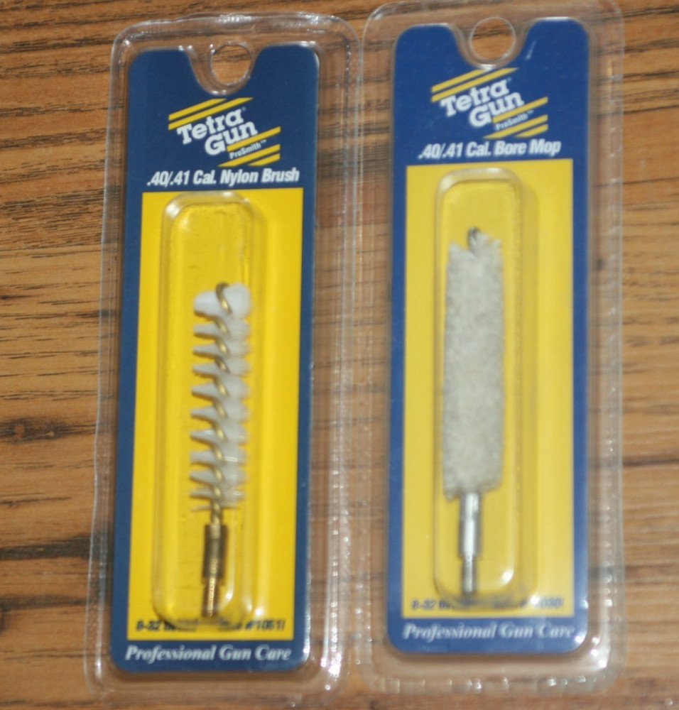 Set of 2 Tetra Gun Cleaning Tips – .40/.41 Caliber Bore Mop & Nylon Brush – New
