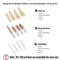 Universal Gun Cleaning Kit for .22 .357 .38 9mm .45 Caliber Pistols – Brushes &