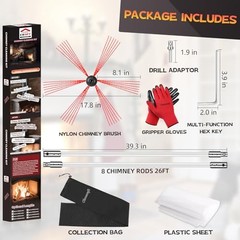 Chimney Sweep Kit, Chimney Cleaning Kit with 8 Flexible White Chimney 26 Feet