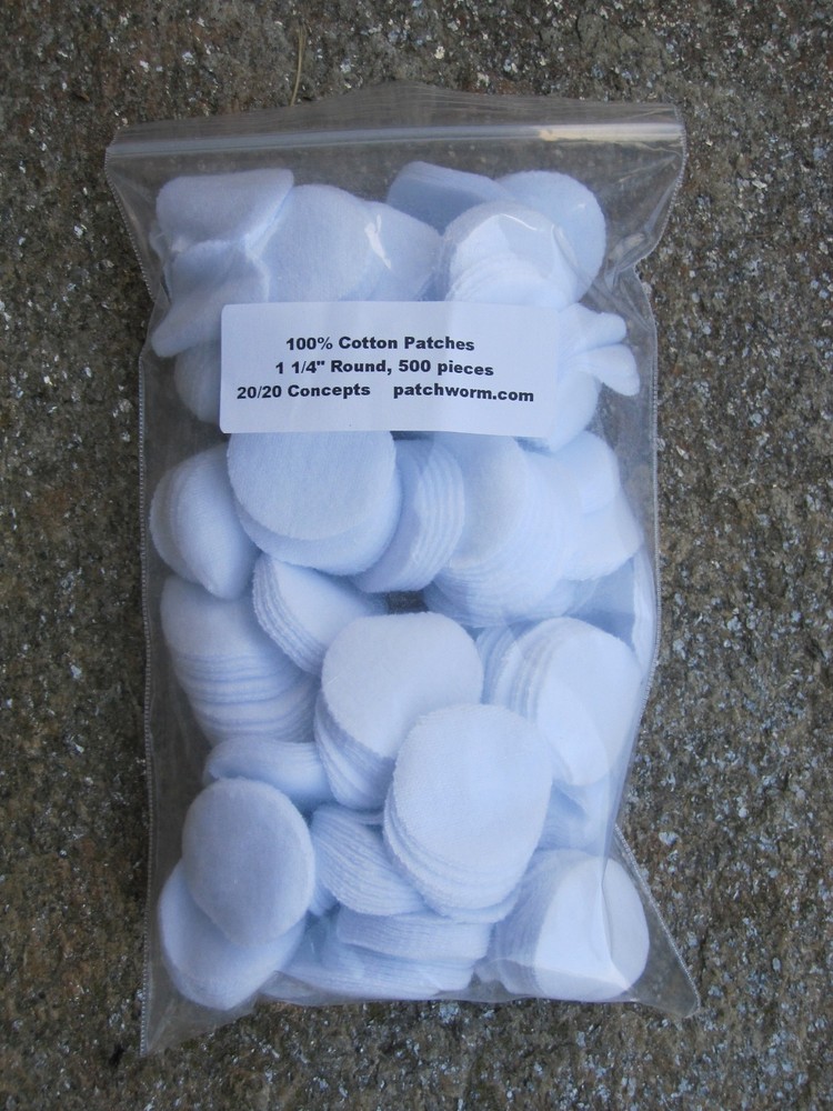 100% Cotton Patches (500 pc, 1-1/4″ round) for PatchWorm Cleaning Kit and others