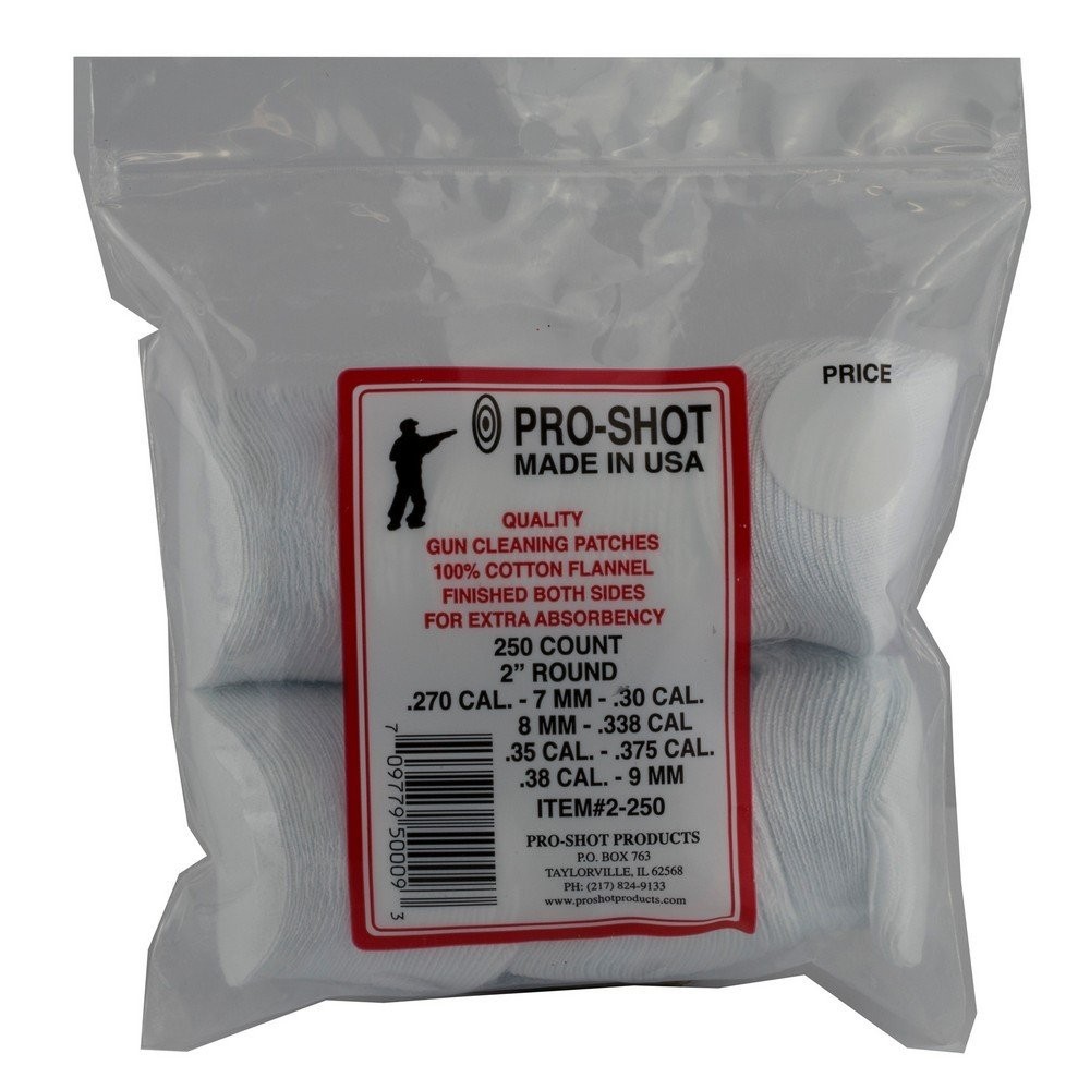 Pro-Shot Cleaning Patches Cotton For .270 – .38 Caliber 2″ Round 250 Count 2250
