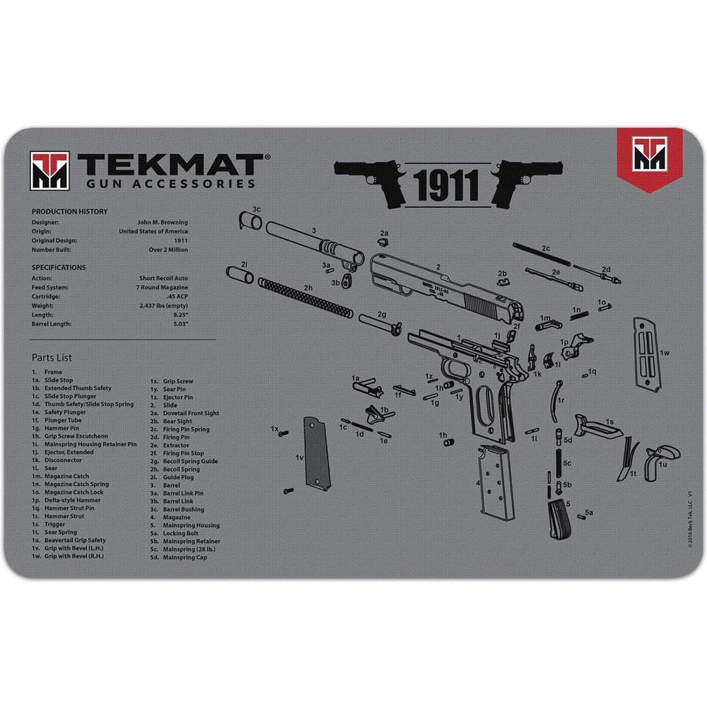 TekMat Original 17″ X 11″ 1/8″ Thick Rifle Maintenance Mat 1911 – Grey