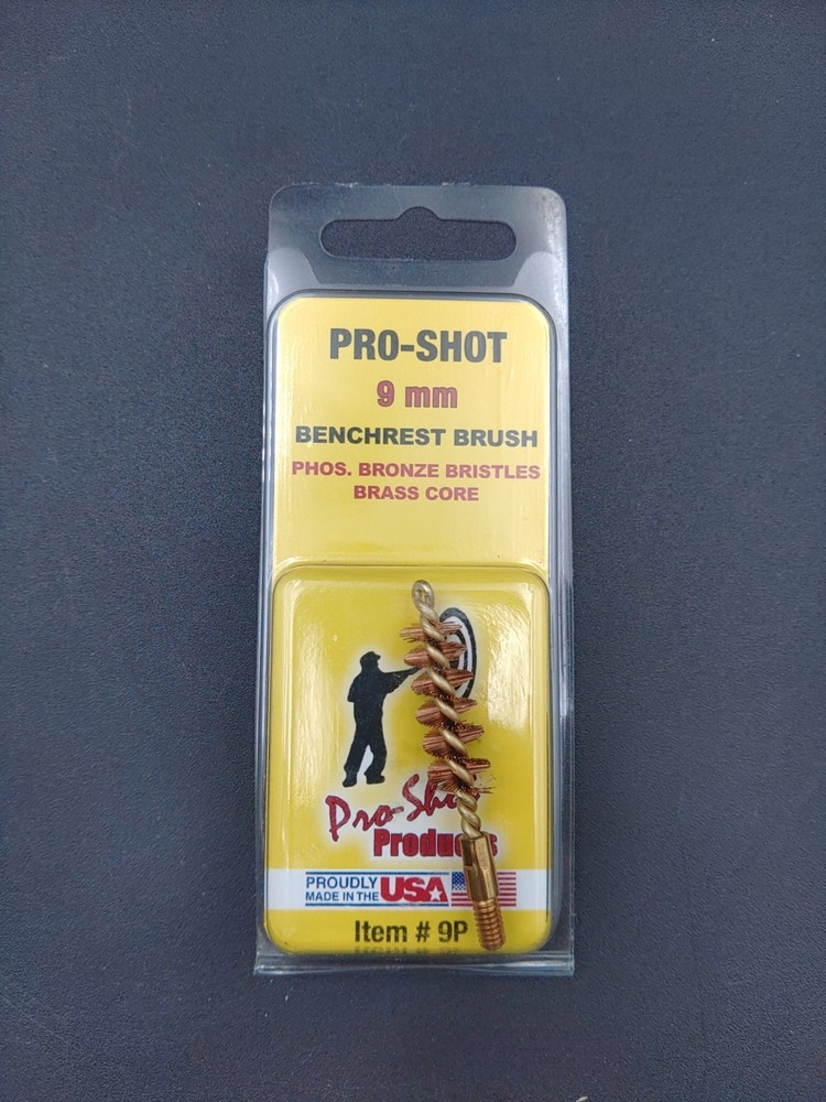 Pro-Shot Benchrest Brush For 9mm Pistol With Bronze Bristles & Brass Core