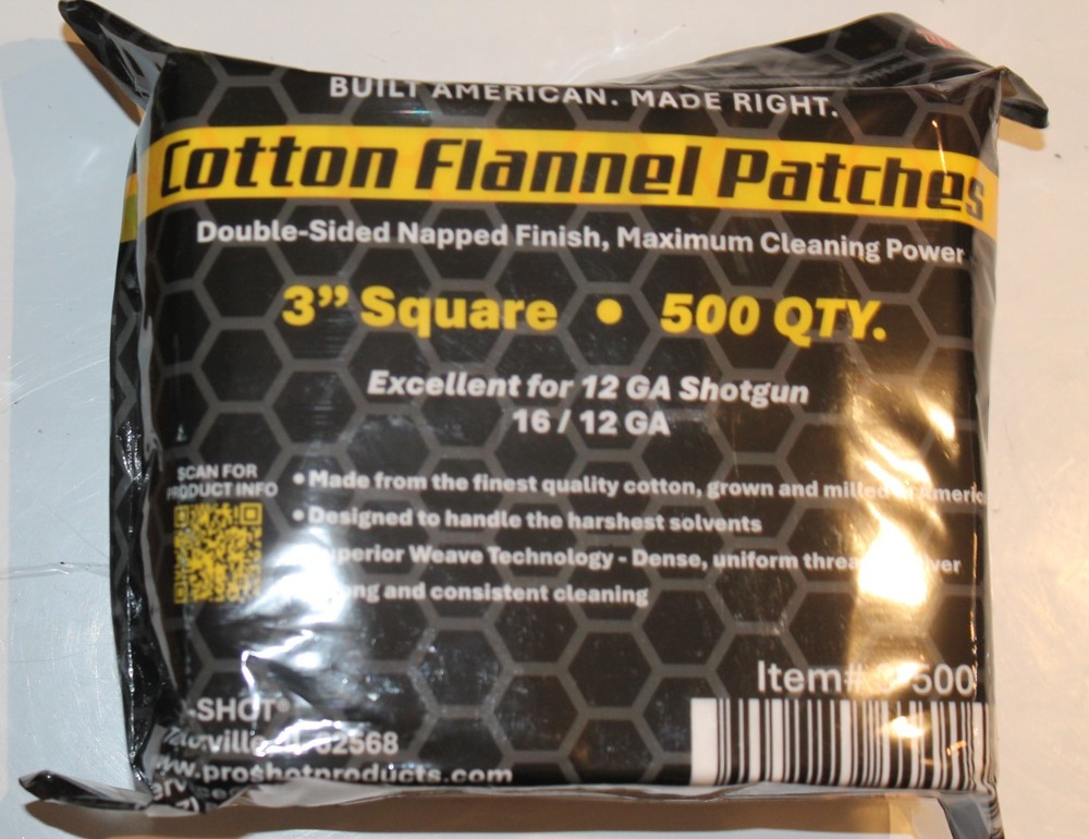 Pro Shot Cotton Cleaning Patches Shotgun 12 to 16 Gauge 500 Count Ships Free