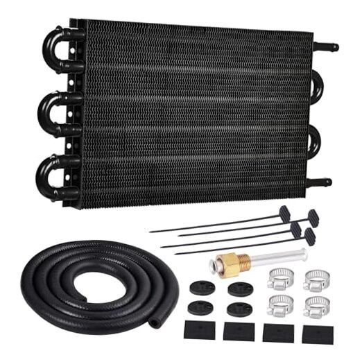 5/16″ Transmission Oil Cooler Tube and Fin Cooler Kit Universal 6 Pass Black