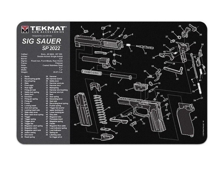 TekMat Sig Sauer SP2022 Cleaning Mat Diagram 11″ x 17″ – TEKR17SIGSP2022