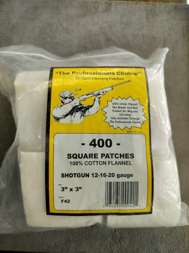 The Professionals Choice 400 Cotton Flannel Bore Patches 3×3 in 12/16/20 Gauge