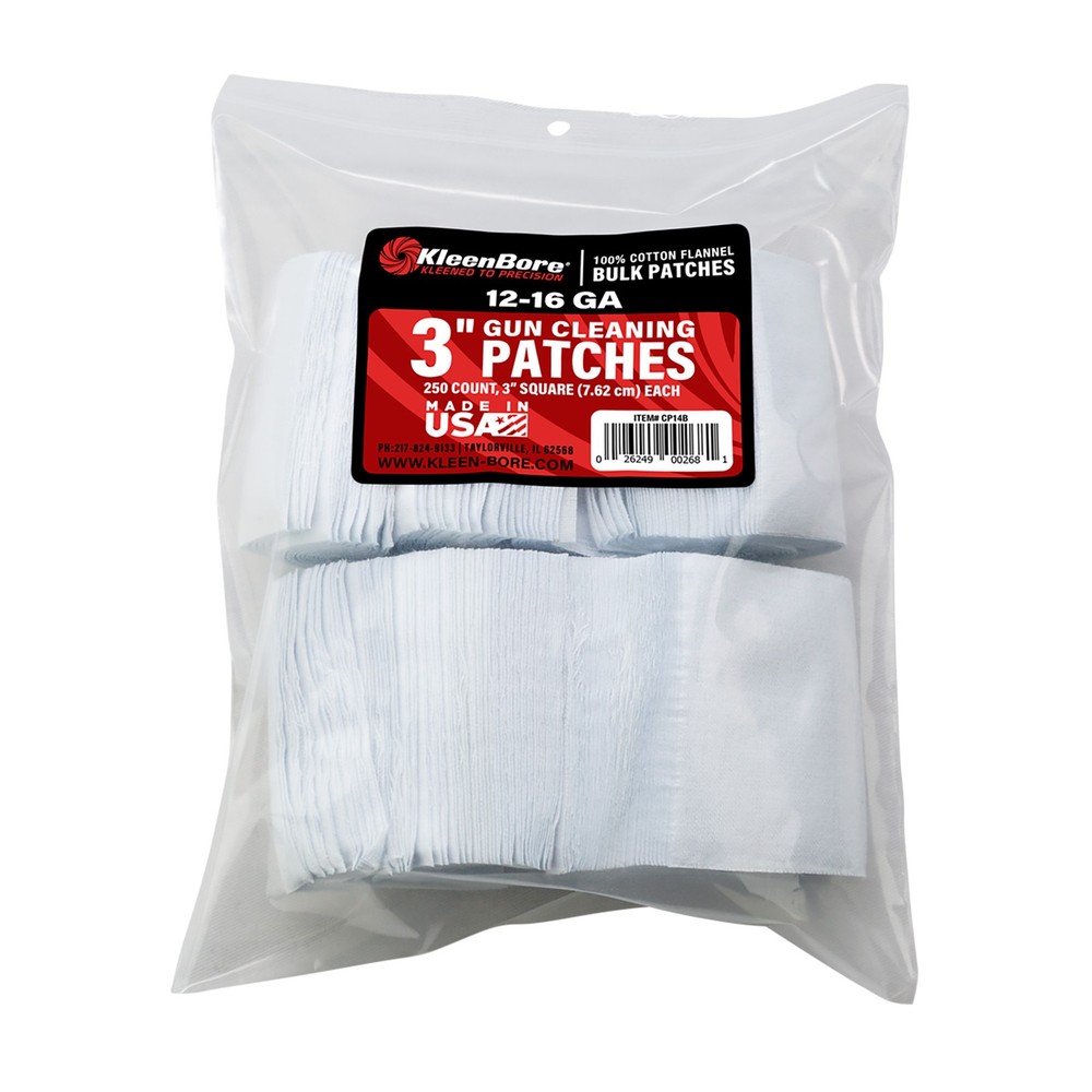 Kleen-Bore SuperShooter 3in Square Cleaning Patches CP14B 12-16 Gauge 250Pk