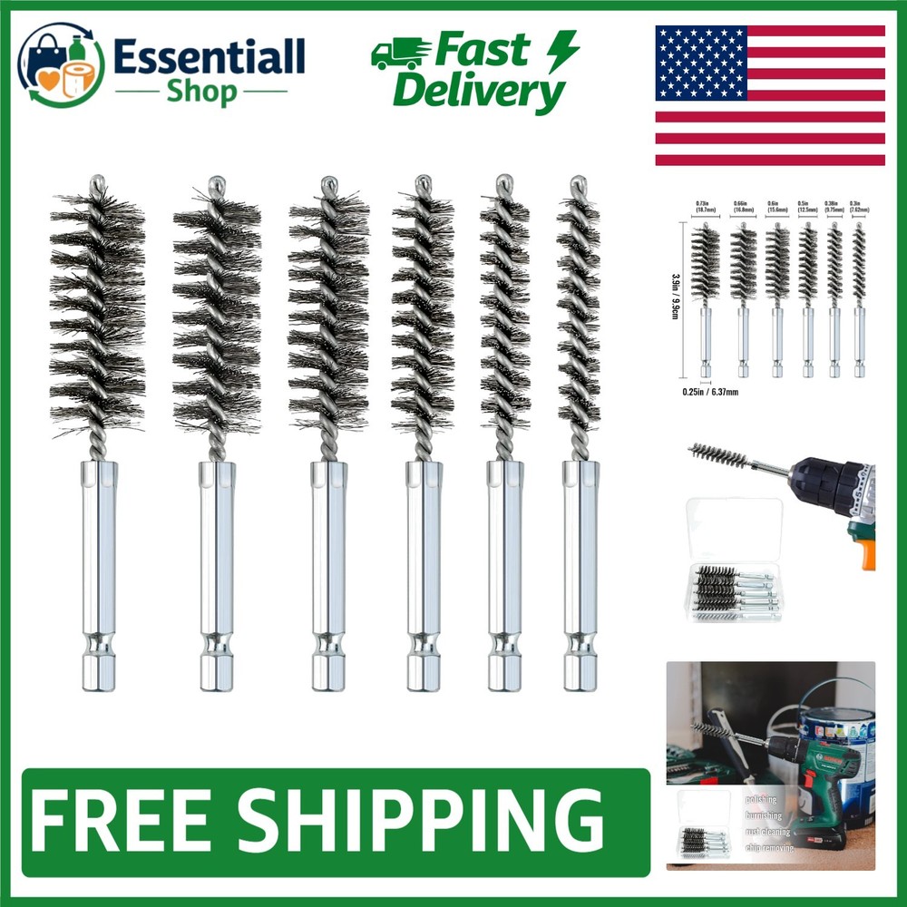 Versatile 6-Pc Bore Brush Set with Twisted Wire Bristles for Effective Cleaning
