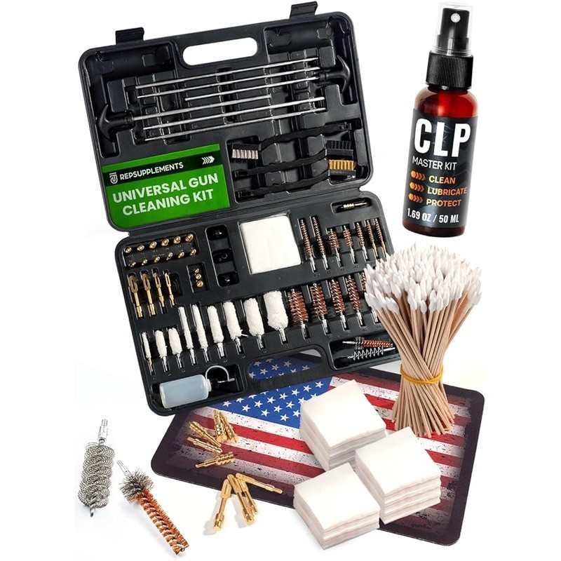 Universal Gun Cleaning Kit Brushes CLP Oil Stainless Steel Rods Patches Swabs US