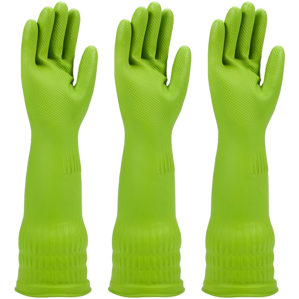 IUCGE Rubber Dishwashing Gloves 6 Pairs Kitchen Cleaning Long Reusable Durable S