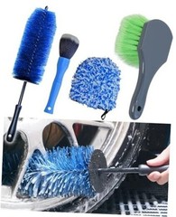Car Wheel Cleaning Kit: Wheel and Rim Flagged Tip Brush, Bendable Barrel