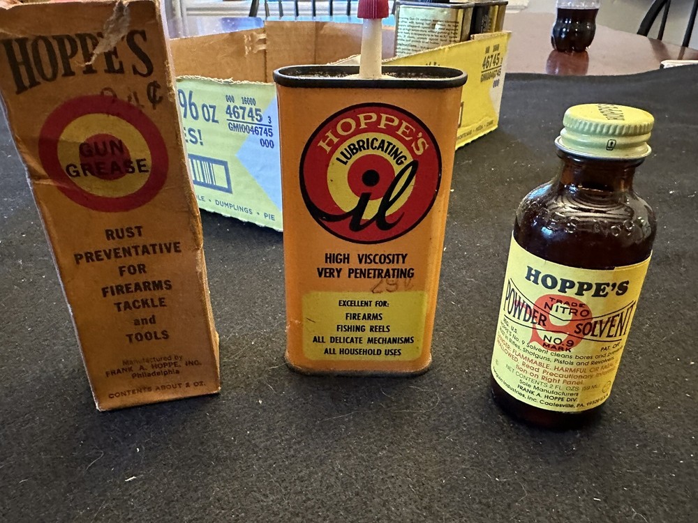 Vintage/Antique Hoppes Gun Grease, Gun Oil, and Nitro Solvent