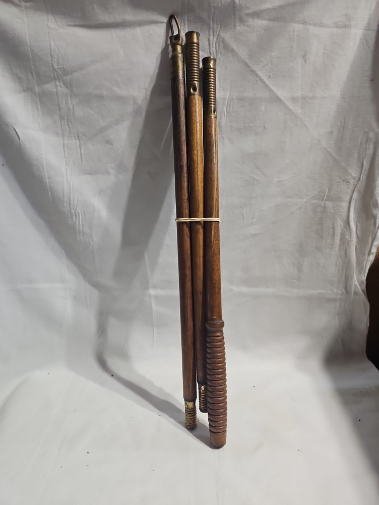 Vintage 3-Piece Wood & Brass Gun Cleaning Rod Shotgun Rifle Antique Firearm Tool