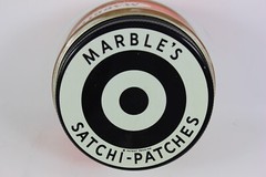 Marble’s Satchi Patches LARGE JAR Paper Label Marble Arms Corp Gladstone Mi.