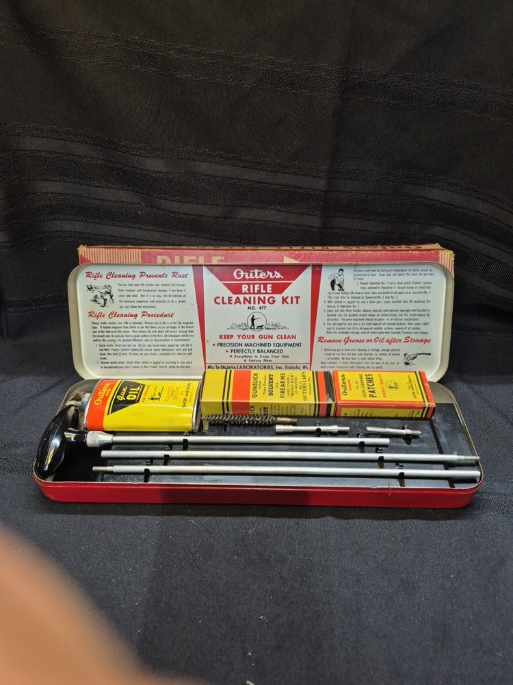 Vintage OUTERS #477 Rifle Cleaning Kit All Original Oil Tin Zink Clean Display