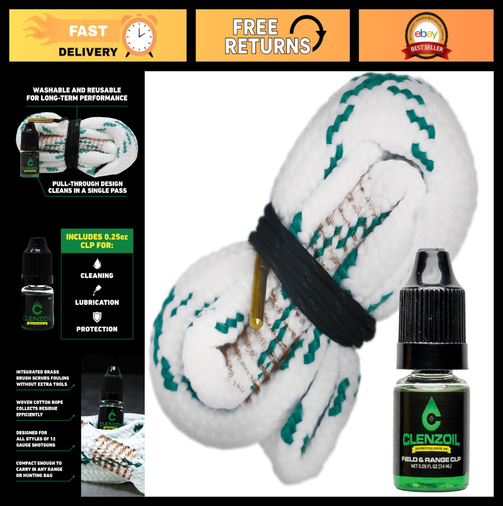 Cobra Bore Cleaner | Gun Barrel Cleaning Tool with Brass Brush & Cotton Rope
