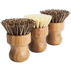 Palm Pot Brush- Bamboo Round 3 Packs Mini Dish Brush Natural Scrub Brush