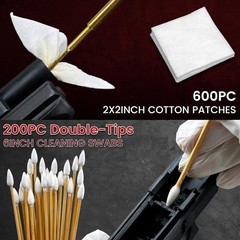 Gun Cleaning Kit Supplies Storage Box 600 Patches 200 Swabs Set