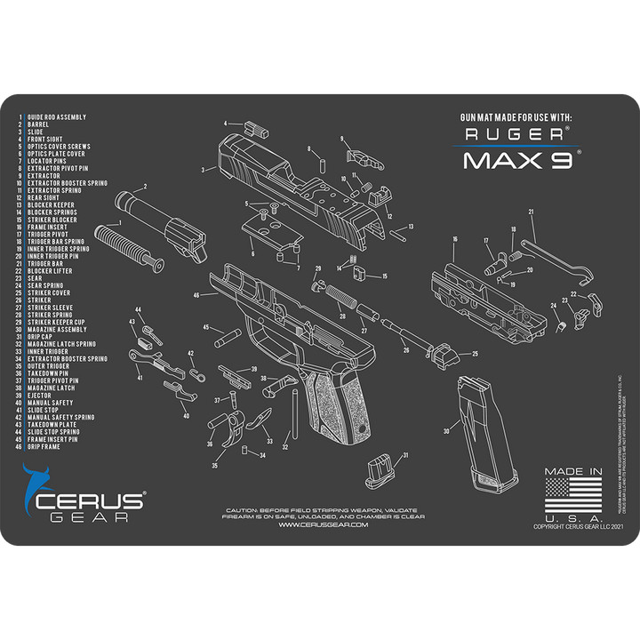 For Ruger MAX 9 Armorers Cleaning Mat Cerus Gear PREMIUM Made in USA