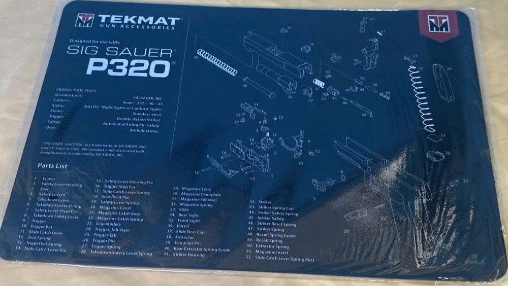 TekMat Non-Skid Cleaning Mat Featuring Sig Sauer P320, Black 17″ X 11″
