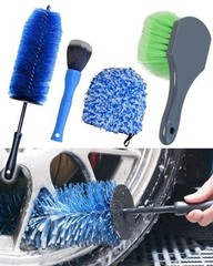Car Wheel Cleaning Kit: Wheel and Rim Flagged Tip Brush, Bendable Barrel