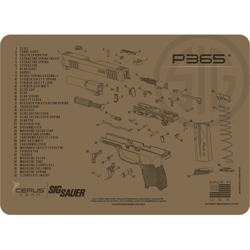 For Sig Sauer P365 P 365 Cerus Gear PREMIUM Armorers BenchCleaning Mat FDE