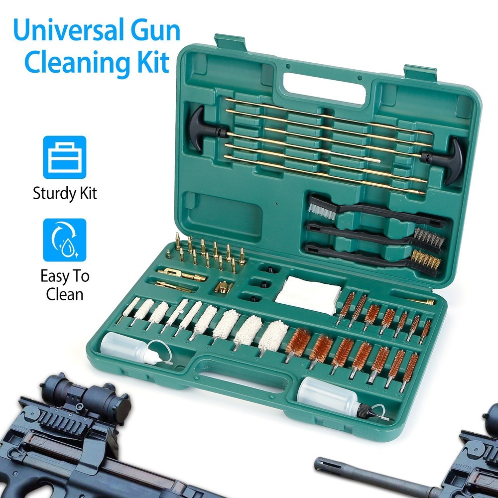 Universal Gun Cleaning Kit Clean Brushes Mops Muff Guard w/Case For Rifle Pistol