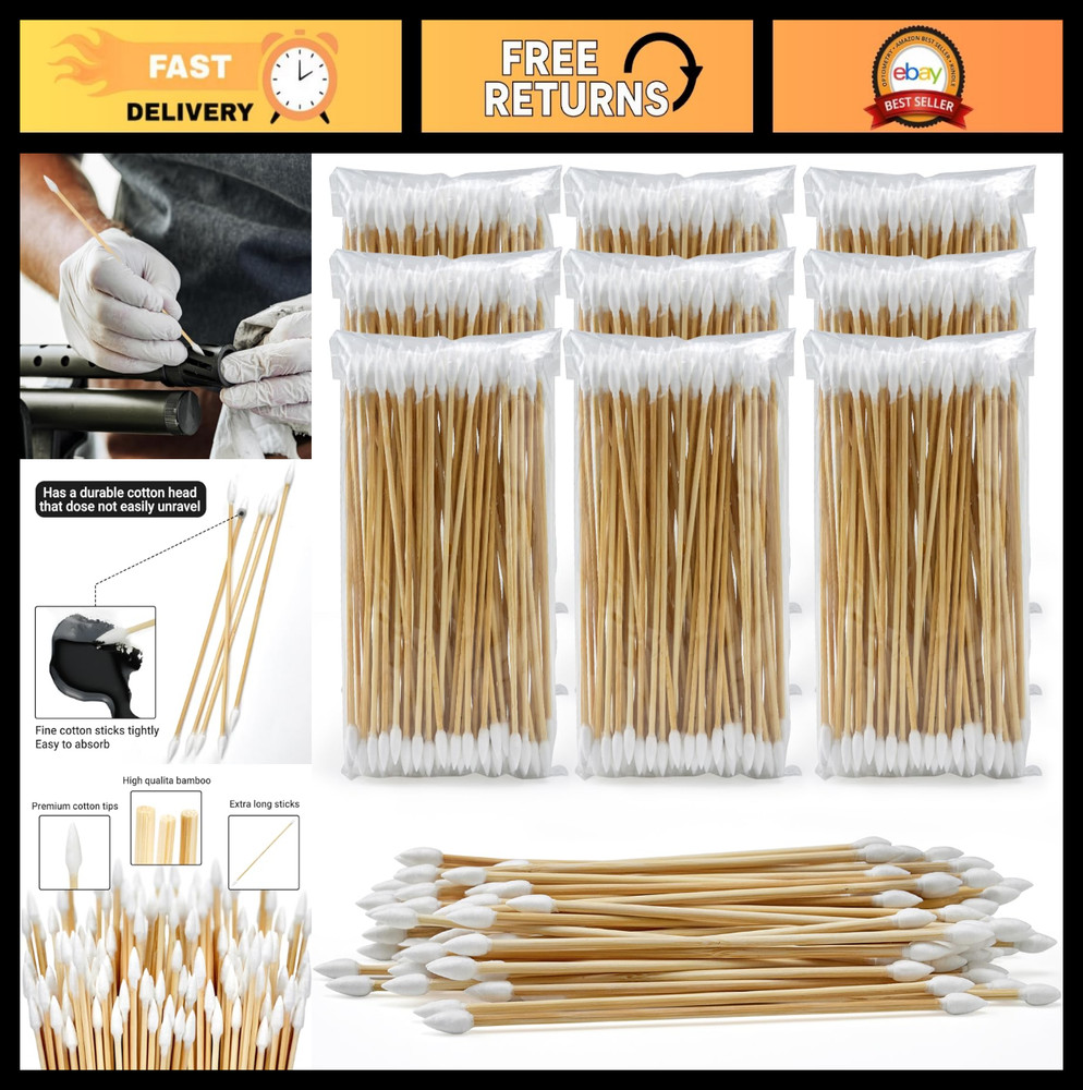 500/1000 Cotton Swabs 6” Long Durable Lint-Free Tips for Gun Cleaning, Makeup &