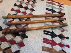 Two Antique 19th Cent Oak Wood and Threaded Brass End Rifle Barrel Cleaning Rods