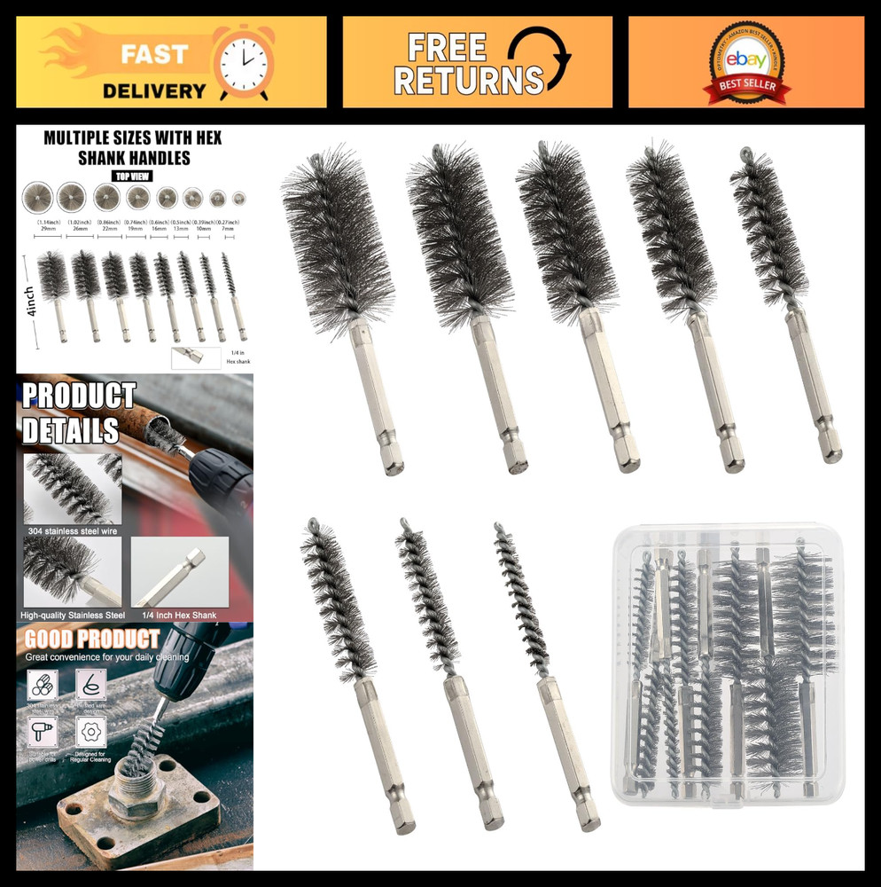 Stainless Steel Bore Brush Set – 8pcs Wire Brushes for Drill, Durable Twisted Br